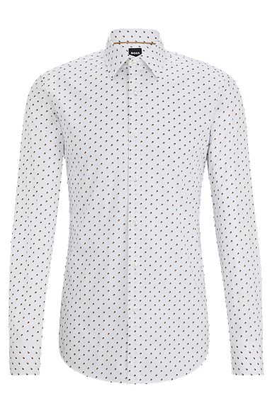 Slim-fit shirt in printed stretch cotton, White