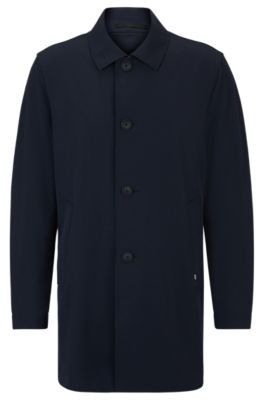 Shop Hugo Boss Regular-fit Button-up Coat In Stretch Material In Dark Blue