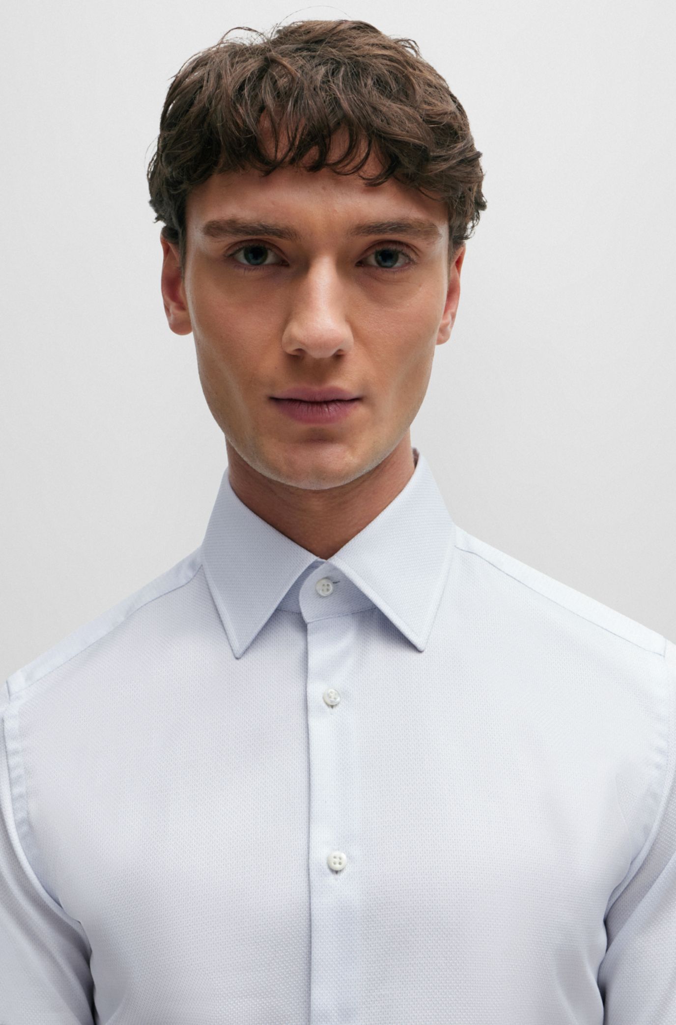 BOSS - Slim-fit shirt in cotton dobby with angled cuffs