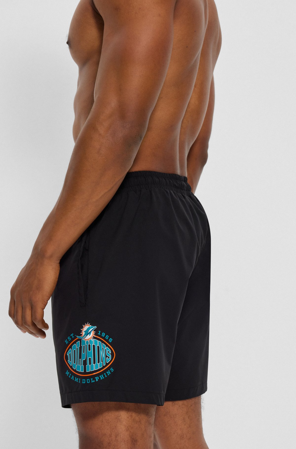 BOSS x NFL quick-dry swim shorts with collaborative branding, Dolphins