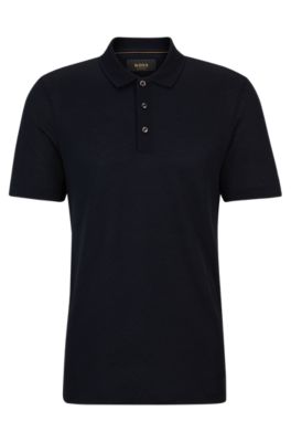 Shop Hugo Boss Geometric-pattern Polo Shirt In Cotton And Silk In Dark Blue