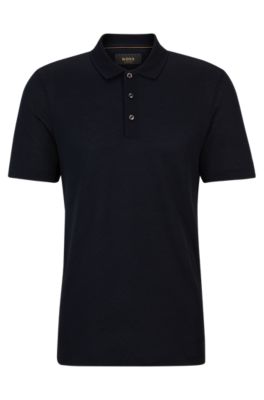 Hugo Boss Geometric-pattern Polo Shirt In Cotton And Silk In Dark Blue