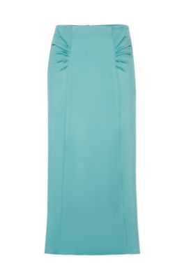 Shop Hugo Boss High-waisted A-line Skirt With Gathered Details In Light Blue