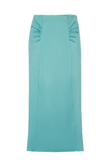 High-waisted A-line skirt with gathered details, Light Blue