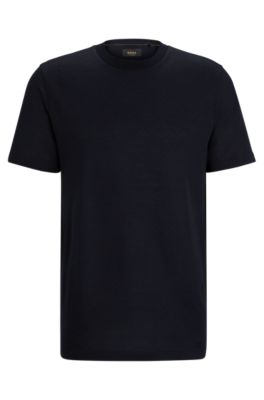 Shop Hugo Boss Cotton-silk Regular-fit T-shirt With Geometric Pattern In Dark Blue