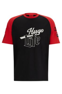 Cotton-jersey T-shirt with logo artwork, Black