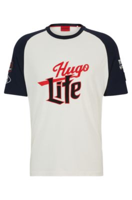 Hugo Cotton-jersey T-shirt With Logo Artwork In White