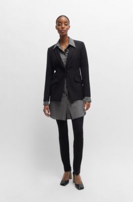 Relaxed-fit blouse in Italian virgin-wool sharkskin, Patterned