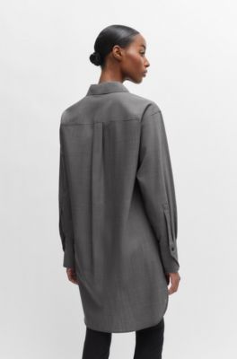 Relaxed-fit blouse in Italian virgin-wool sharkskin, Patterned