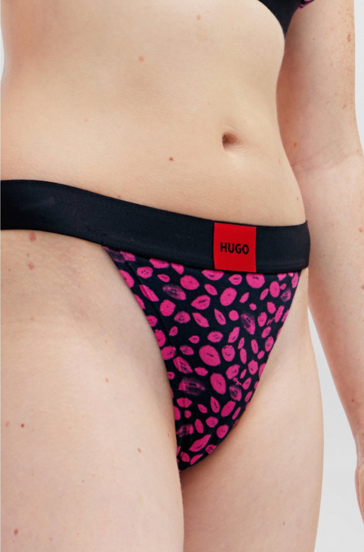 HUGO - High-waisted stretch-cotton briefs with red logo label