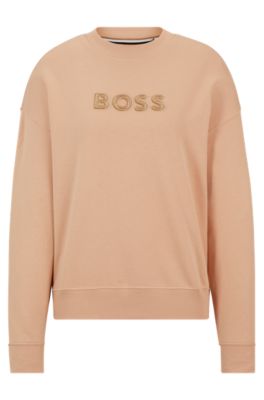 Hugo Boss Cotton-terry Sweatshirt With Logo Detail In Light Brown