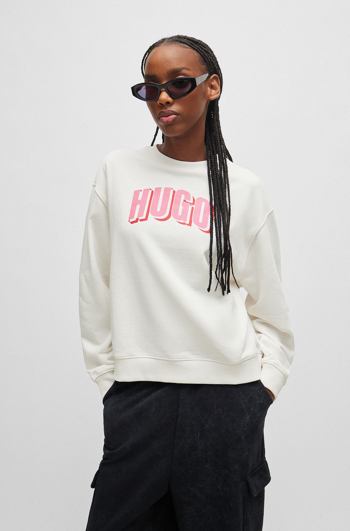 Oversize-fit sweatshirt in French terry with seasonal artwork, White