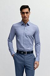 Slim-fit shirt in printed twill, Light Blue