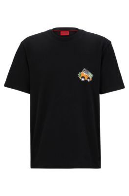 HUGO - Relaxed-fit T-shirt in with seasonal artwork - Black