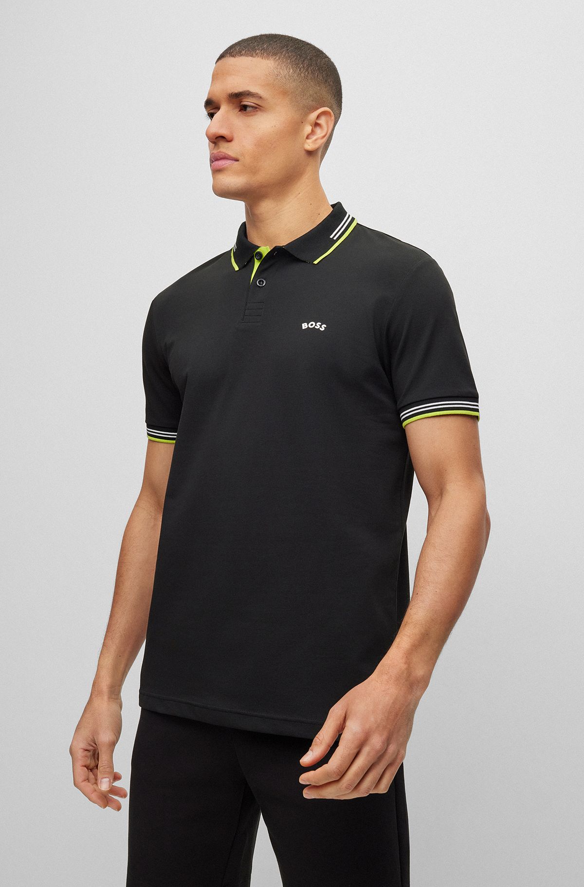 Slim-fit polo shirt in stretch piqué, Black