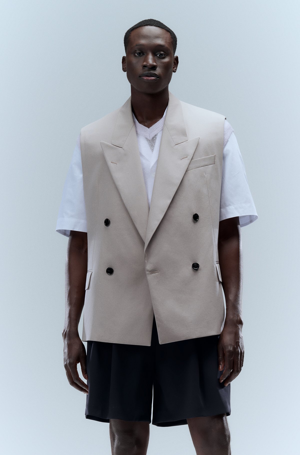BOSS - Double-breasted relaxed-fit sleeveless jacket in cotton twill