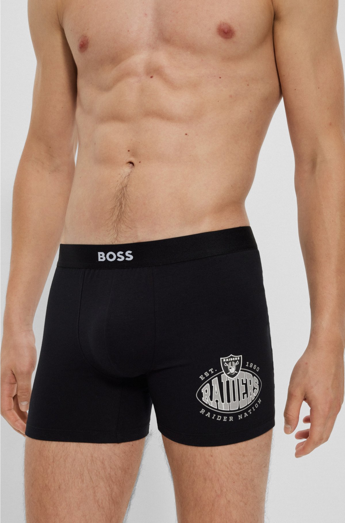 BOSS x NFL two-pack of boxer briefs with collaborative branding, Raiders