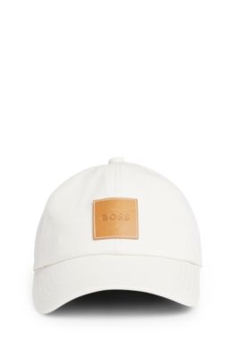 Gorra de lona de algod&oacute;n con parche de logo, Blanco