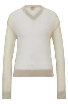 V-neck sweater in a sheer knit, Light Beige