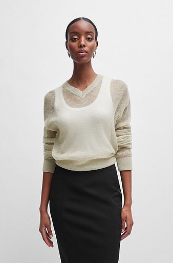 Sweater - Beige melange/striped - Ladies