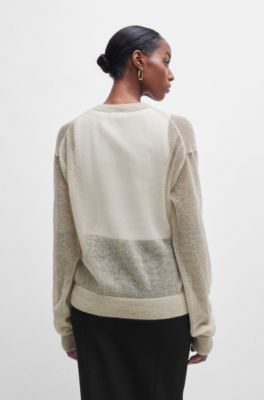 V-neck sweater in a sheer knit, Light Beige