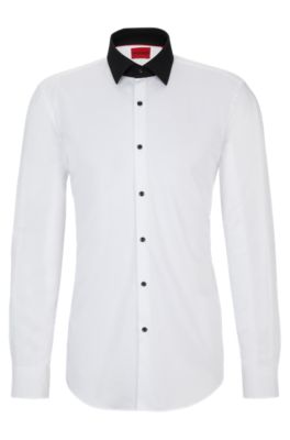 Shop Hugo Slim-fit Shirt With Contrast Kent Collar In White