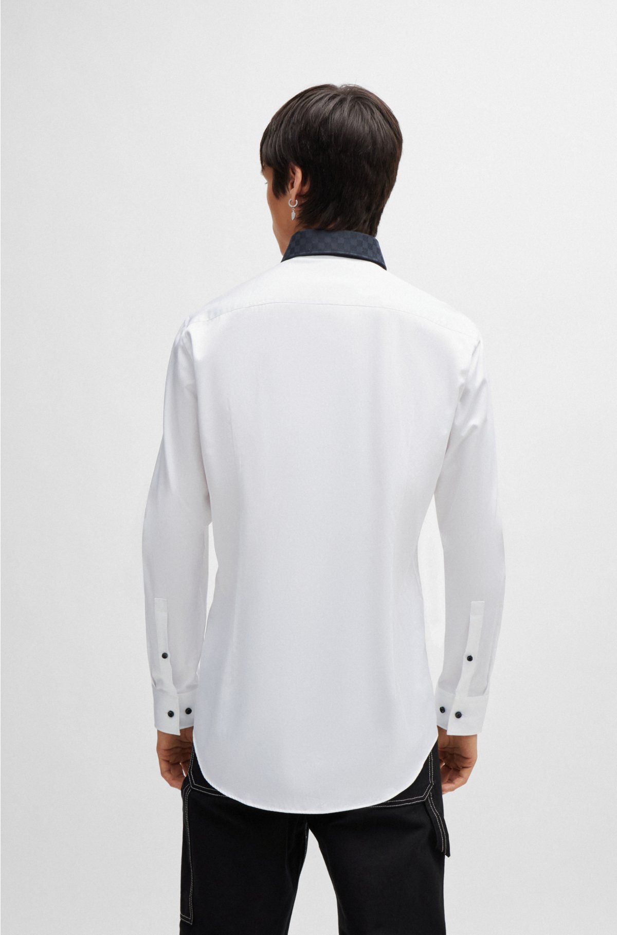 HUGO - Slim-fit shirt with contrast Kent collar