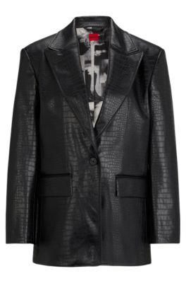 Hugo Oversize-fit Jacket In Faux Leather With Snake Print In Black
