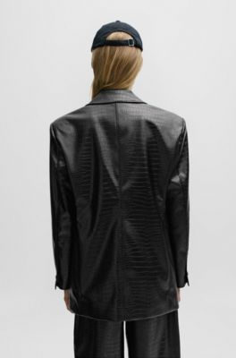 HUGO - Oversize-fit jacket in faux leather with snake print - Black