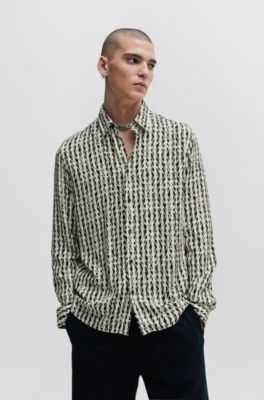 HUGO - Relaxed-fit shirt with all-over abstract print