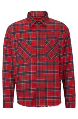 HUGO - Oversize-fit shirt in checked stretch cotton