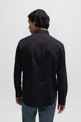 Chemise Slim Fit en coton stretch avec finitions en m&eacute;tal, Noir