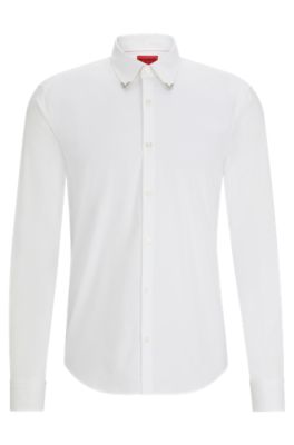 Hugo Slim-fit Shirt In Stretch Cotton With Metal Trims In White