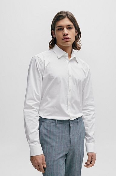 Slim-fit shirt in stretch cotton with metal trims, White