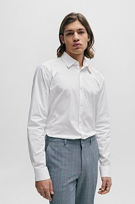 Slim-fit shirt in stretch cotton with metal trims