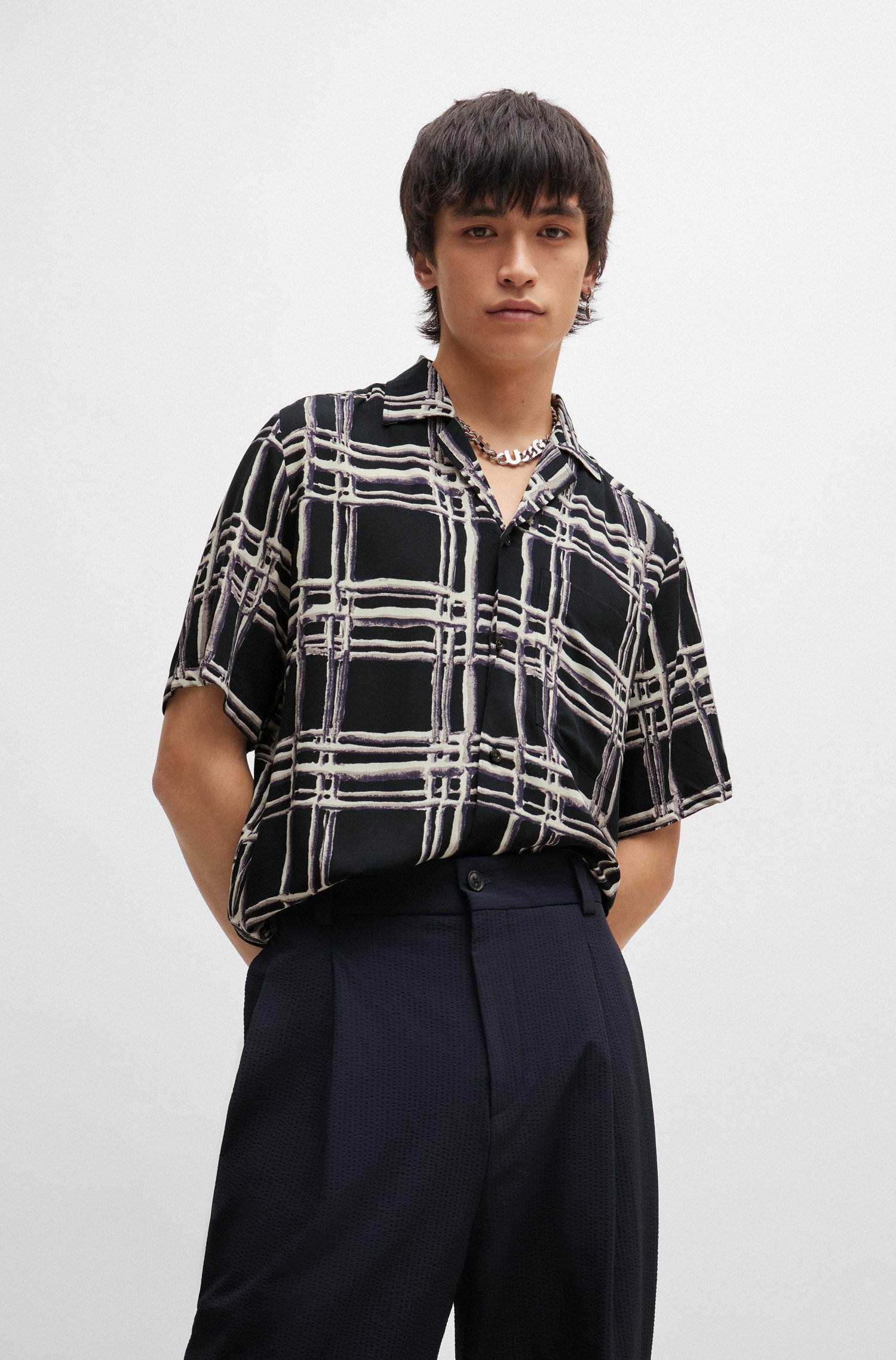 Relaxed-fit shirt abstract-print canvas
