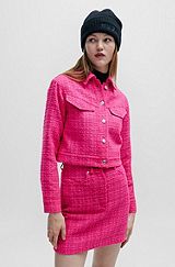 Relaxed-fit jacket in bouclé fabric with polished trims, Patterned