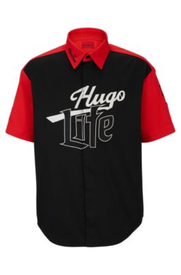 Hugo Oversize-fit Shirt With Racing-inspired Details In Black