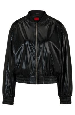 Hugo Relaxed-fit Bomber Jacket In Faux Leather In Black