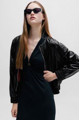 HUGO - Relaxed-fit bomber jacket in faux leather - Black