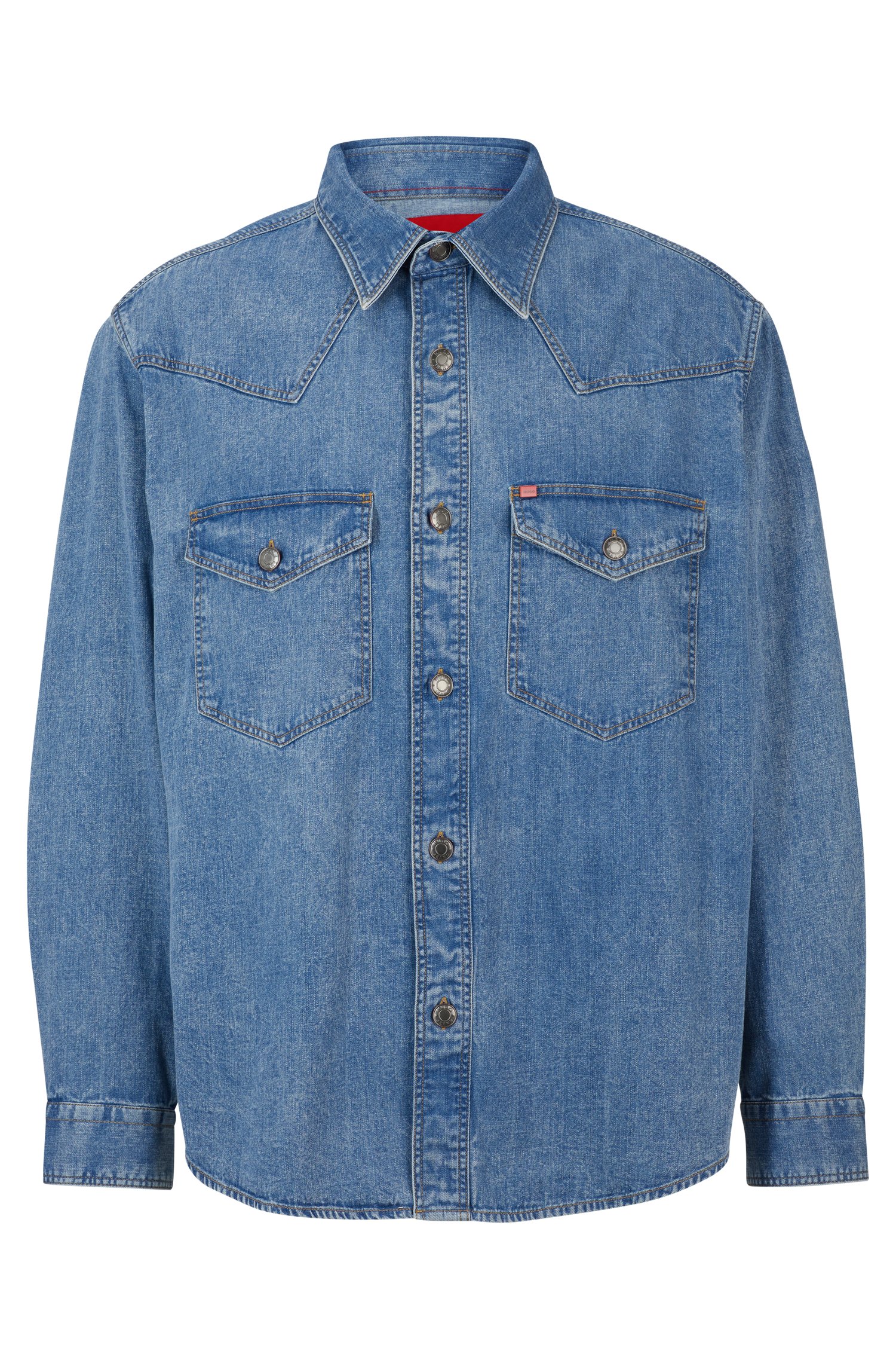 Oversize-fit denim shirt with flap chest pockets