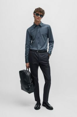 Camisa slim fit con jacquard de algod&oacute;n estructurado, Azul oscuro