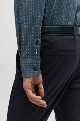 Camisa slim fit con jacquard de algod&oacute;n estructurado, Azul oscuro