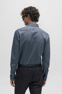 Camisa slim fit con jacquard de algod&oacute;n estructurado, Azul oscuro