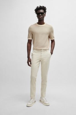 Chinos slim fit de tiro medio en algod&oacute;n el&aacute;stico, Blanco
