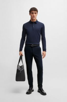 Chinos slim fit de tiro medio en algod&oacute;n el&aacute;stico, Azul oscuro