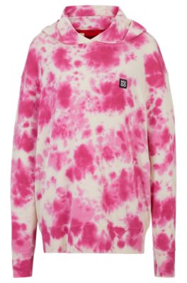 Hugo Boss Stacked-logo Relaxed-fit Hoodie With Seasonal Print In Light Pink