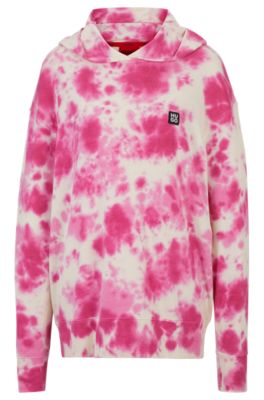 Hugo Stacked-logo Relaxed-fit Hoodie With Seasonal Print In Light Pink