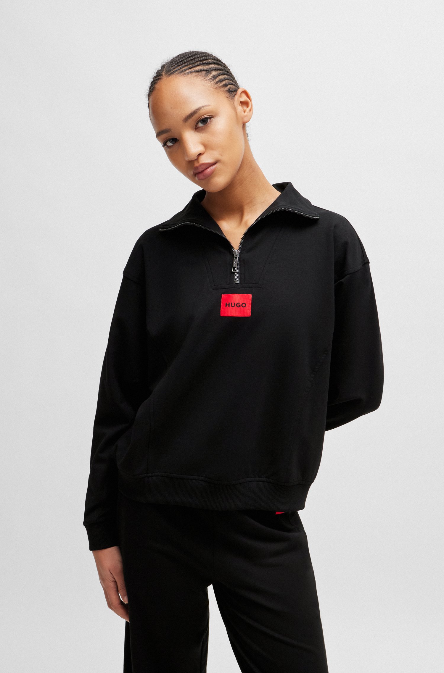 Zip-neck sweatshirt with logo label