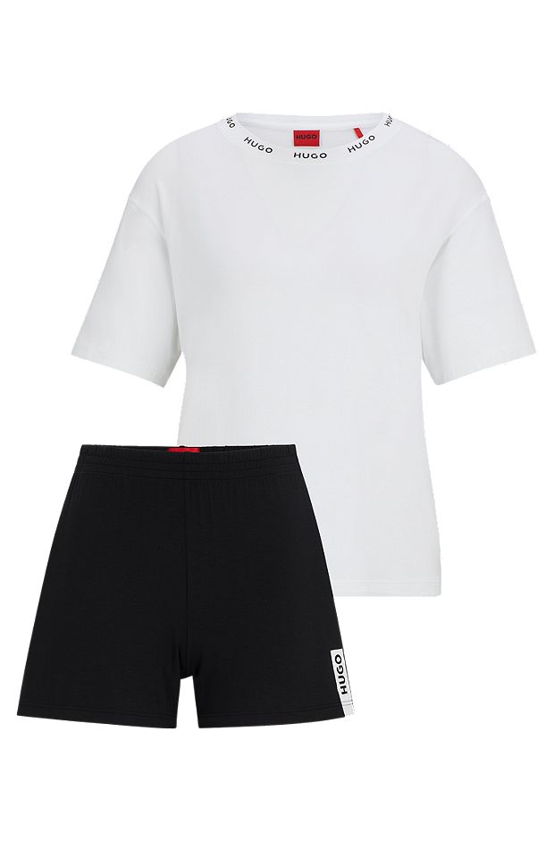 Pyjama en jersey stretch à logos contrastants, Blanc